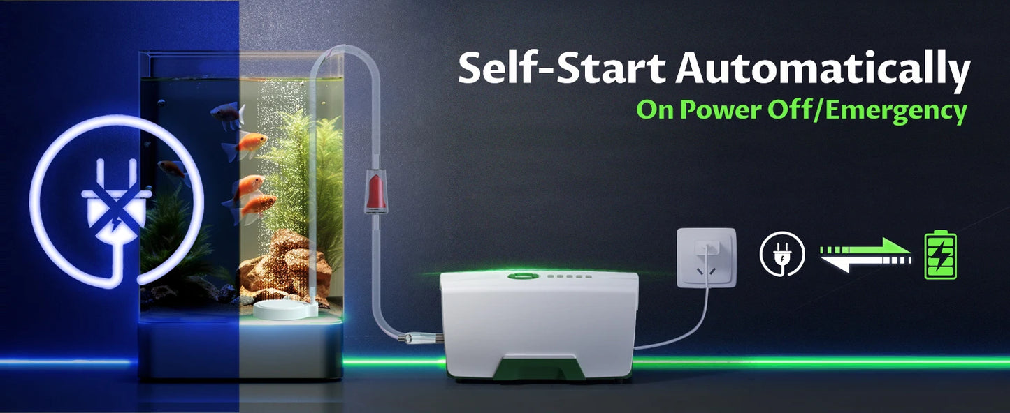 Rechargeable Low Noise  Aquarium Air Pump | Fault Induction Aerator, Fish Tank Bait, 2 Outlet Bubblers for Outdoor Fish Tank