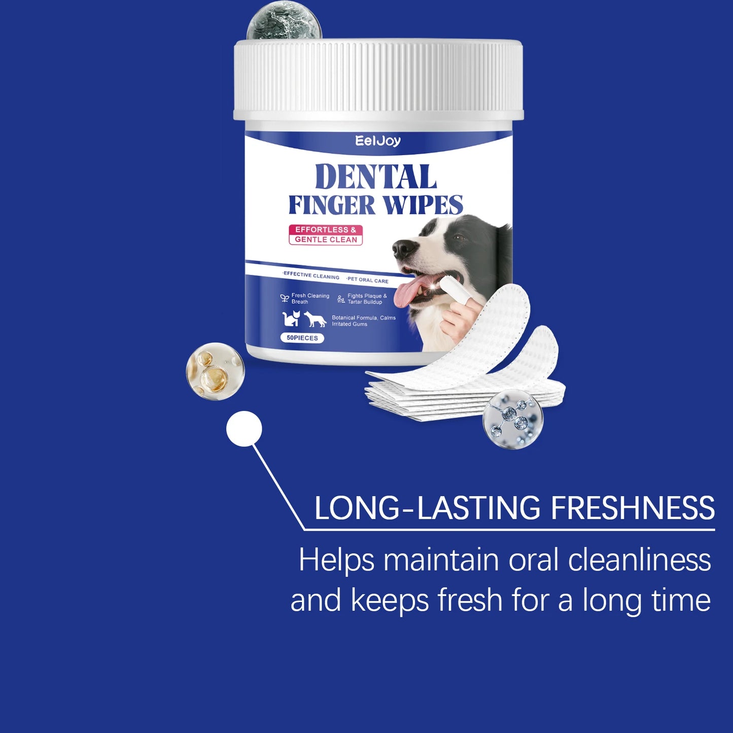 50PCS Pet Teeth Cleaning | Finger Wipes Gentle Remove Tartar and Plaque Eliminating Bad Breath | No-rinse Pet Tooth Cleaner Wipes For Dog And Cat