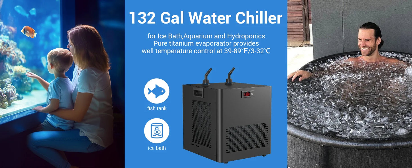 Aquarium Chiller 132gal 500L, 1/2 HP Active Aqua Chiller for Axolotl,Hydroponic System,Sea/Fresh Water,Fish Tank,Water Chiller