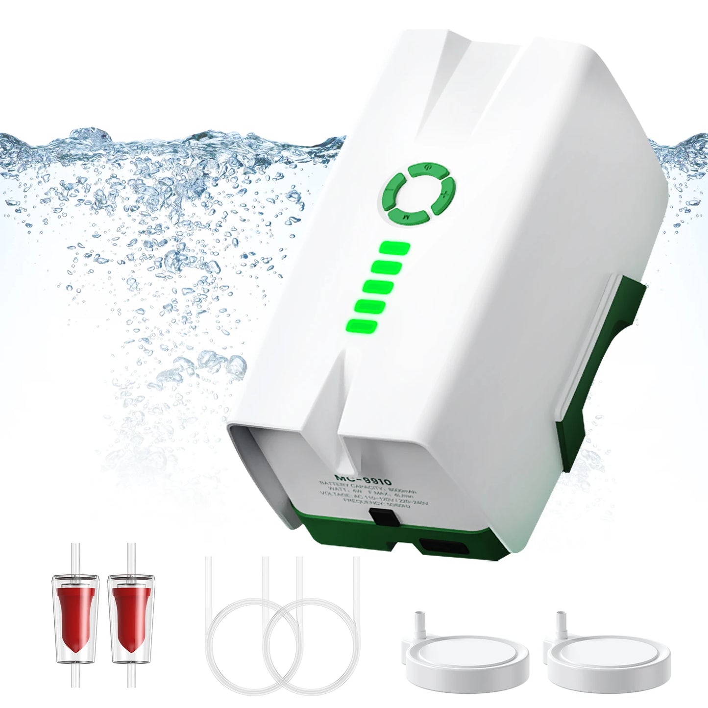 Rechargeable Low Noise  Aquarium Air Pump | Fault Induction Aerator, Fish Tank Bait, 2 Outlet Bubblers for Outdoor Fish Tank