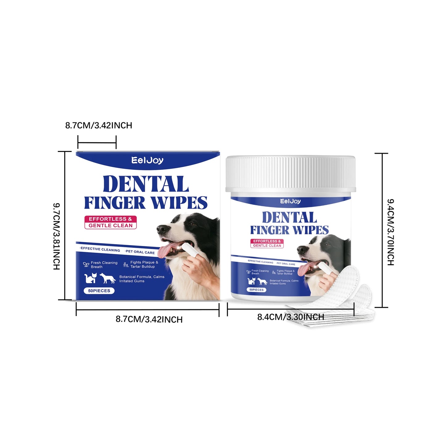 50PCS Pet Teeth Cleaning | Finger Wipes Gentle Remove Tartar and Plaque Eliminating Bad Breath | No-rinse Pet Tooth Cleaner Wipes For Dog And Cat