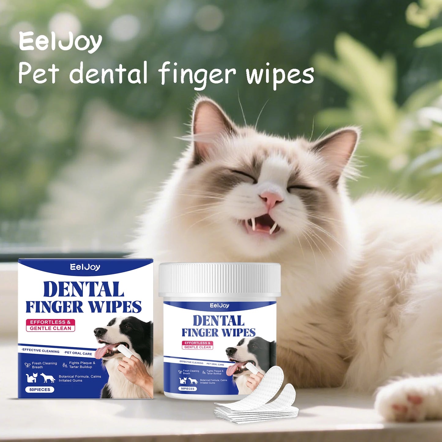 50PCS Pet Teeth Cleaning | Finger Wipes Gentle Remove Tartar and Plaque Eliminating Bad Breath | No-rinse Pet Tooth Cleaner Wipes For Dog And Cat