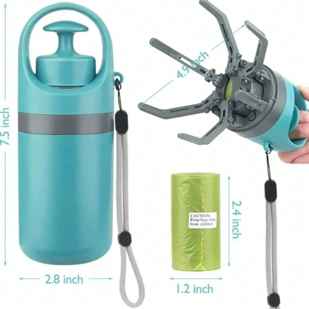 Portable Dog Poop Scooper No Touch Claw Pickup Tool with Waste Bag Holder Easy One Hand Outdoor Pet Cleanup