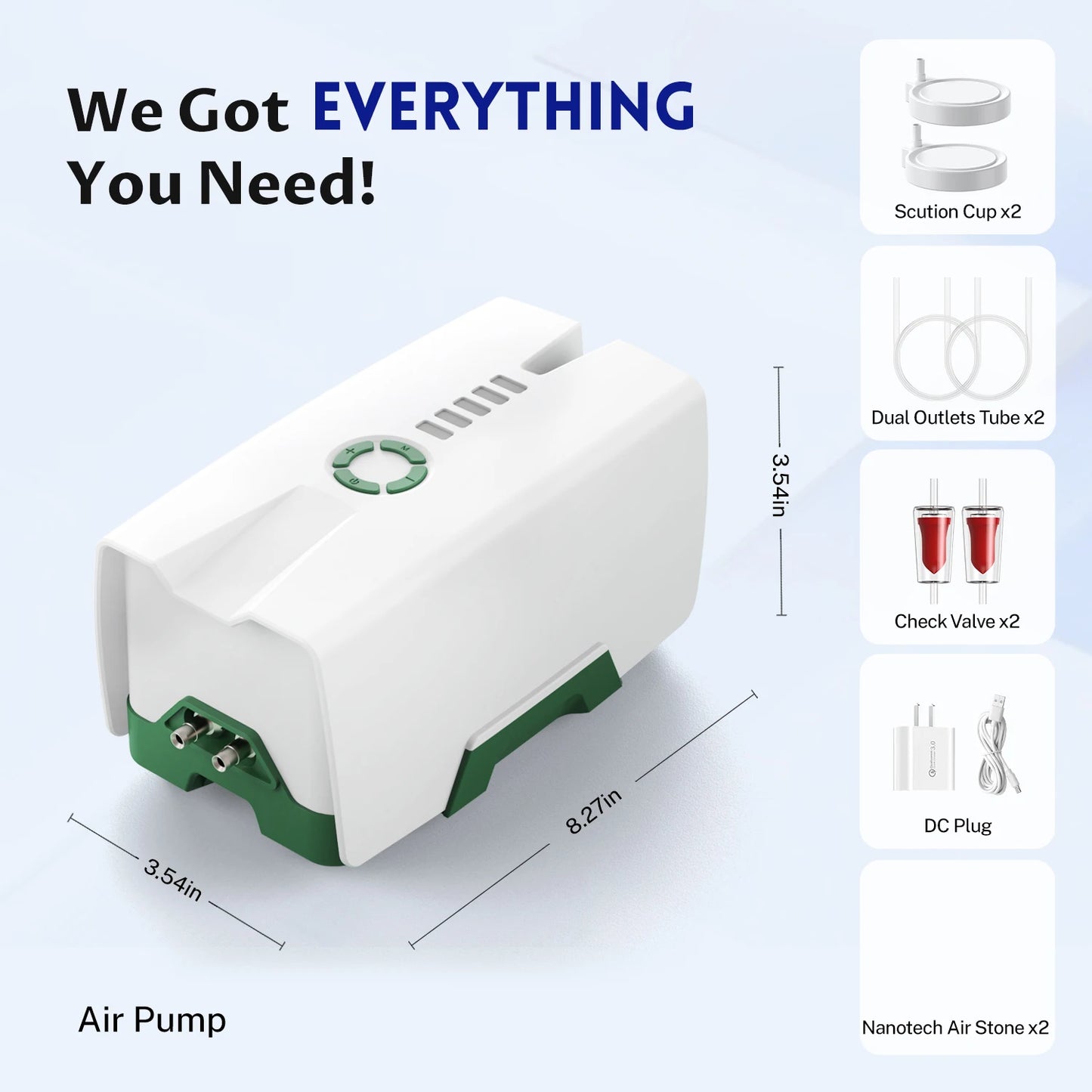 Rechargeable Low Noise  Aquarium Air Pump | Fault Induction Aerator, Fish Tank Bait, 2 Outlet Bubblers for Outdoor Fish Tank