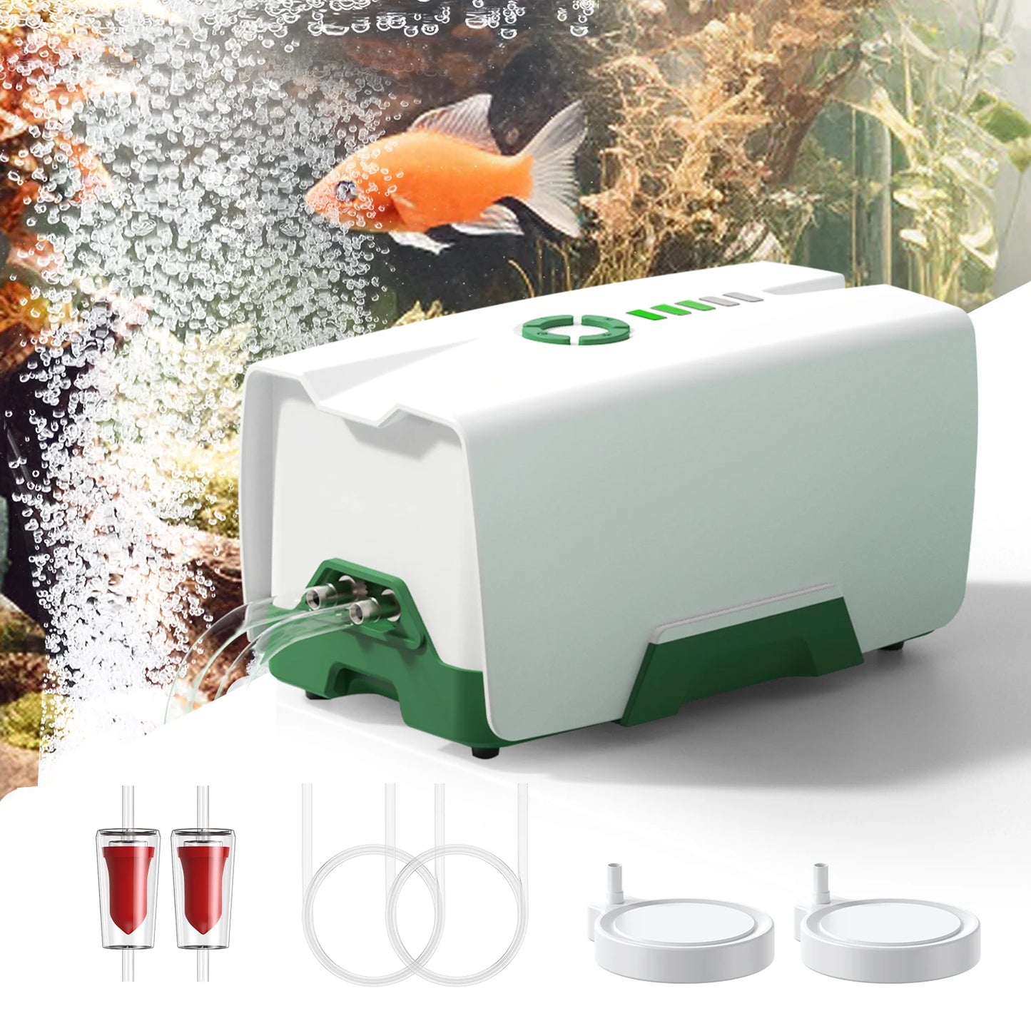 Rechargeable Low Noise  Aquarium Air Pump | Fault Induction Aerator, Fish Tank Bait, 2 Outlet Bubblers for Outdoor Fish Tank