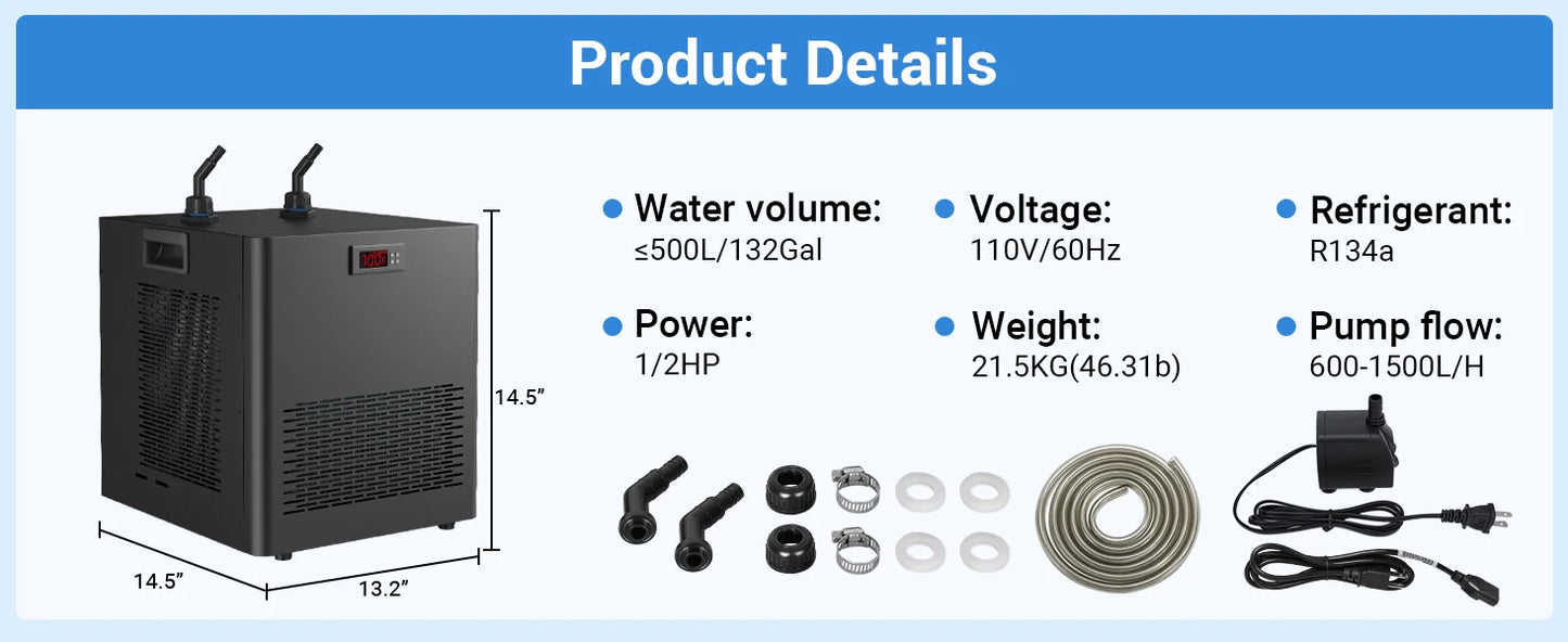 Water Chiller for Aquarium | Energy Efficient for Axolotl, Coral, Jellyfish, Freshwater