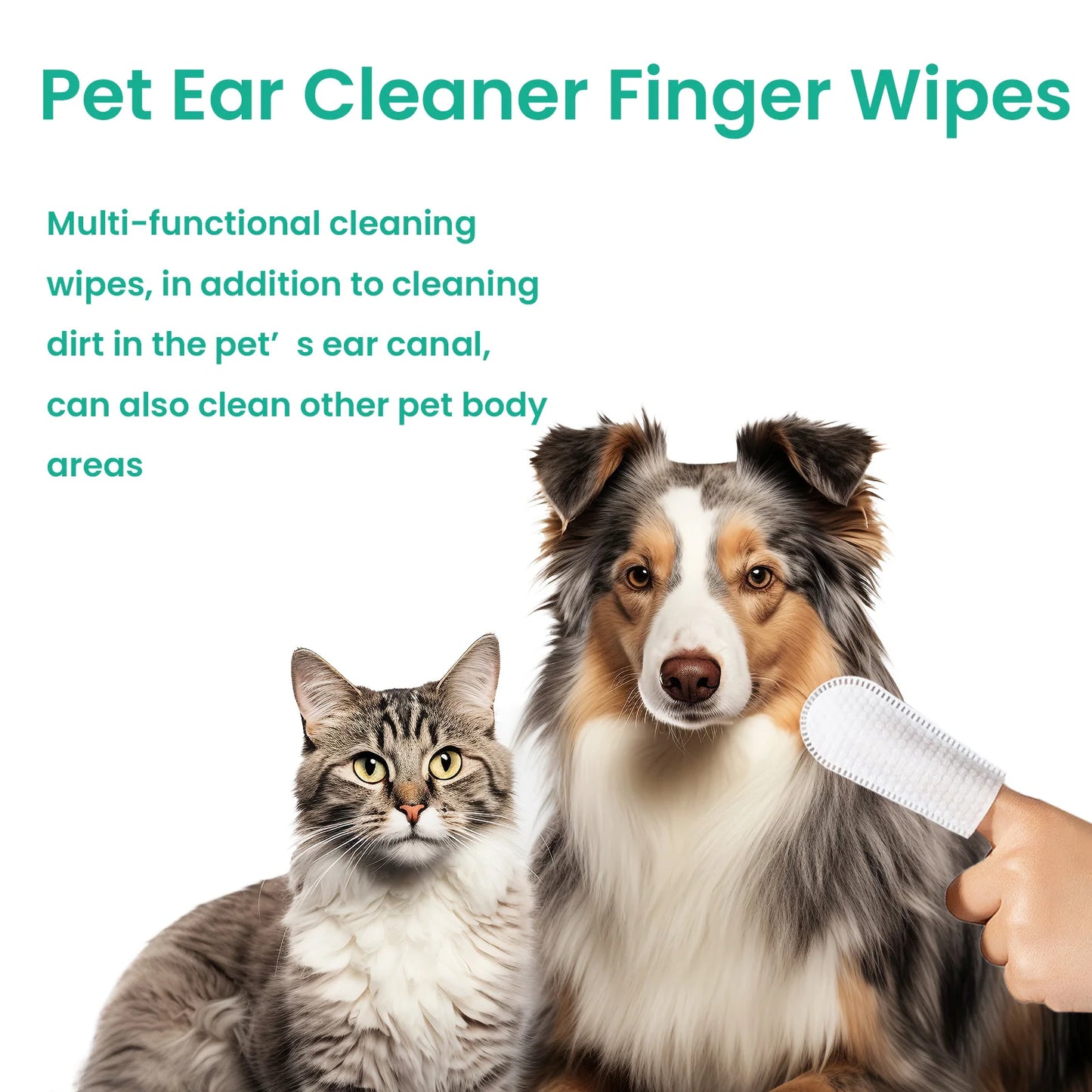 50PCS Pet Multipurpose Cleaner | Finger Wipes Gentle Remove Ear Mite, Cleaning Paw Stains | Remove Eyes Dirt Deodorizing Pet Cleaner For Cat And Dogs