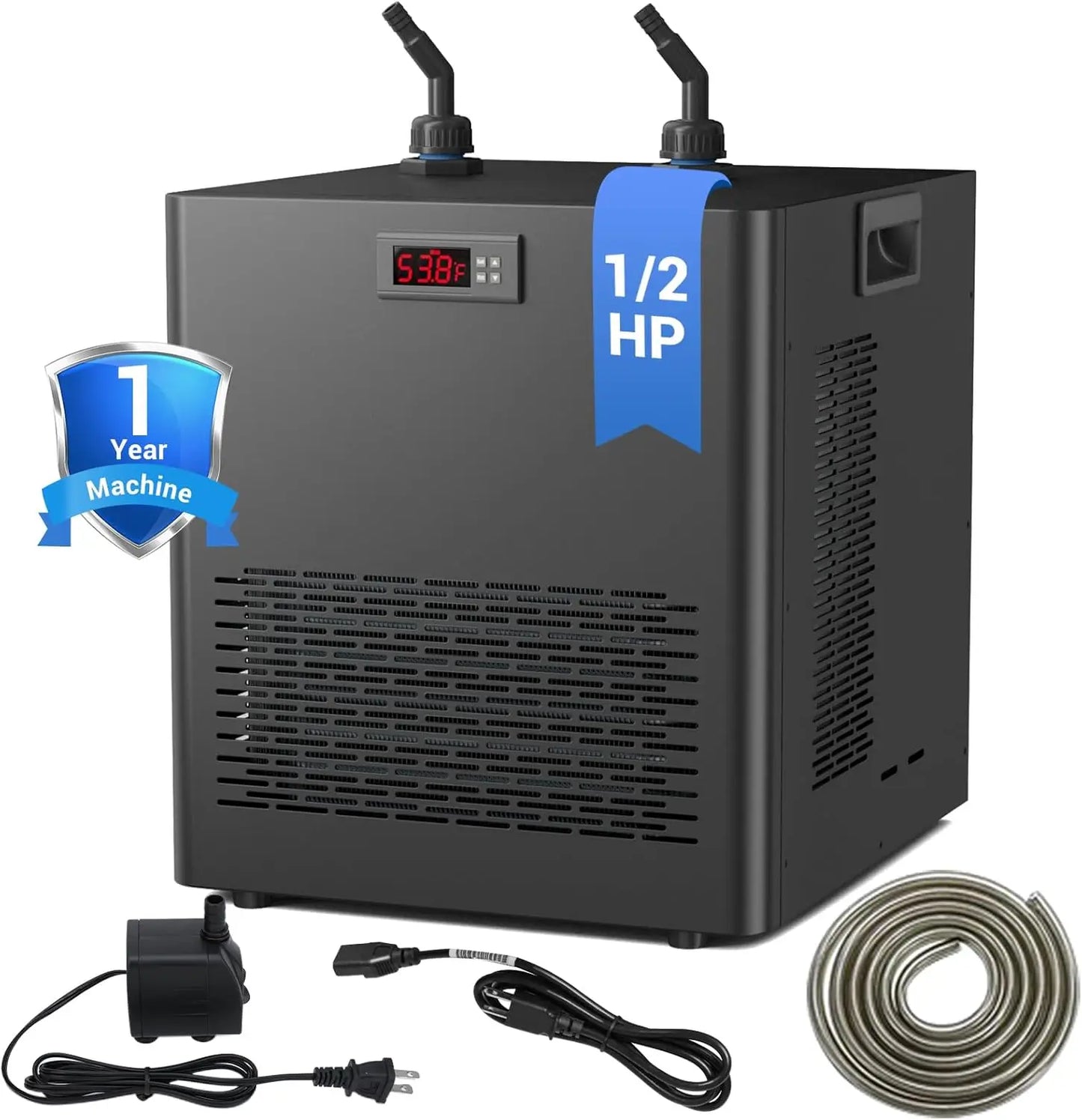 Aquarium Chiller 132gal 500L, 1/2 HP Active Aqua Chiller for Axolotl,Hydroponic System,Sea/Fresh Water,Fish Tank,Water Chiller