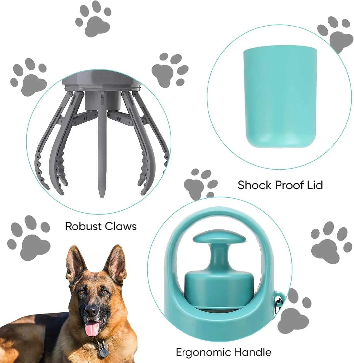 Portable Dog Poop Scooper No Touch Claw Pickup Tool with Waste Bag Holder Easy One Hand Outdoor Pet Cleanup