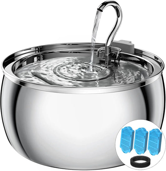 Stainless Steel Cat Water Fountain 4.0L Ultra-Quiet Pump Multi-Filter Dishwasher Safe for Multiple Pets
