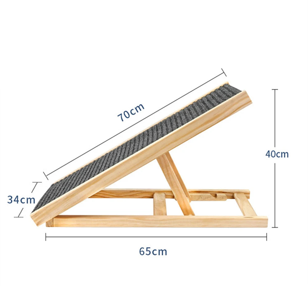 Dog Ramp Ladder Natural Pine Wood | Lightweight Folding |  Anti-skid Adjustable 2 Height Climbing Ladder for Cats, Dogs and small Animals