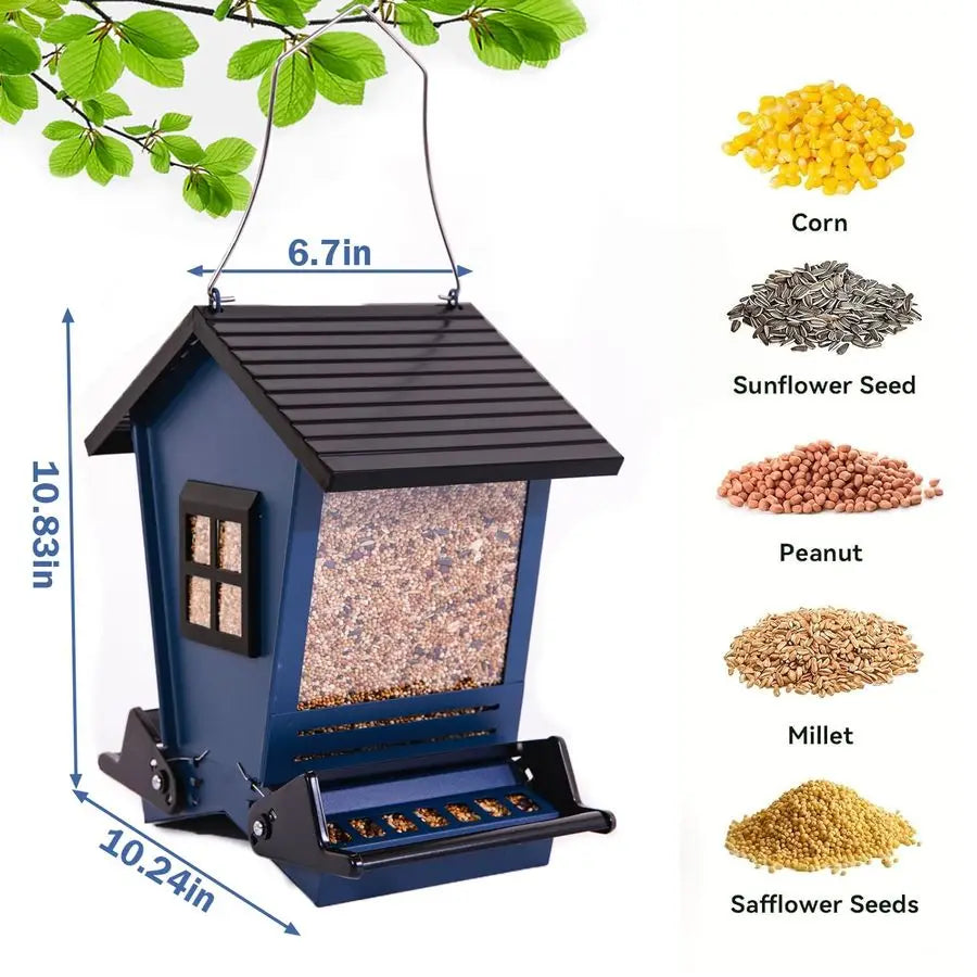 Squirrel Proof Metal Hanging for Outdoor Wild Bird Feeder, with Bilateral Weight Activated Perches, Large Feeder