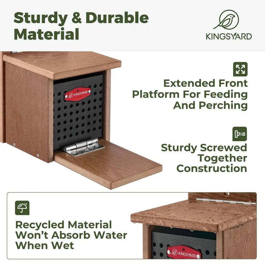 Squirrel Feeder Box for Outside, Recycled Plastic  with Removable Metal Front Panel  Perch, Easy to Fill