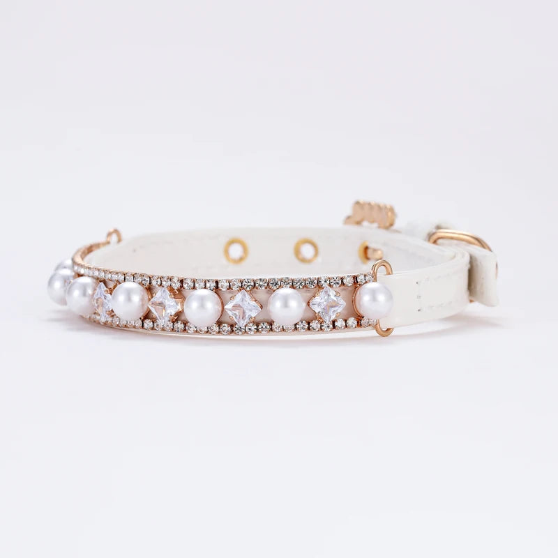 Luxury Cat Puppy Pearl Necklace Rhinestone Collar for Cats Small and Dogs