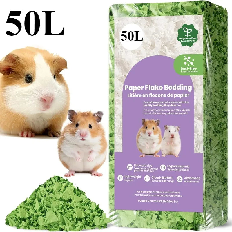 23L/50L Paper Small Pet Bedding, Hamster, Rabbits, Guinea Pigs, Odor Control Dust-Free, Moisture Absorbent Natural Shavings Bedding