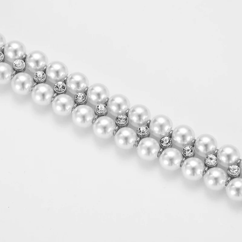 Luxury Cat Puppy Pearl Necklace Rhinestone Collar for Cats Small and Dogs