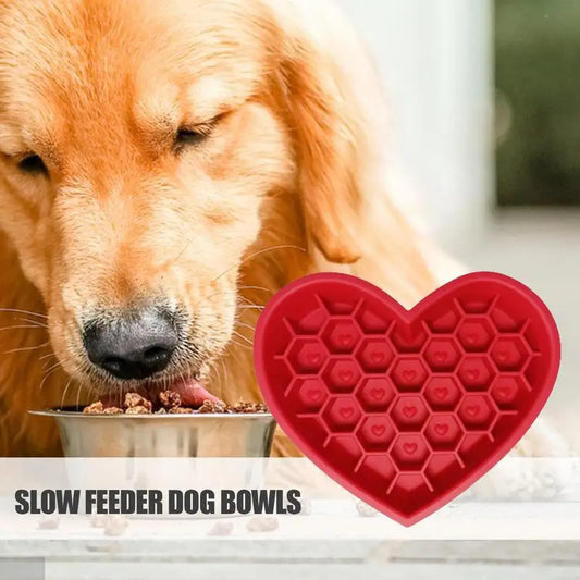 Slow Feeder Silicone Cat/Dog Bowl Heart Shape Feeder Non-Slip Design Anti-Choking With Suction Cups