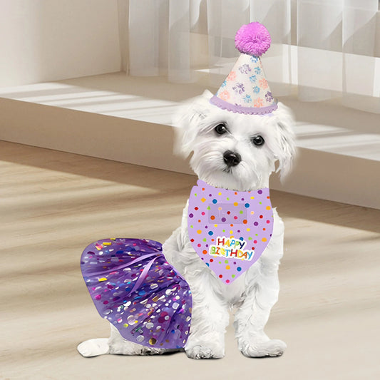 Cute Dog Birthday Costume Set | Adorable Party Hat with Matching Skirt and Scarf for Indoor and Outdoor Celebrations
