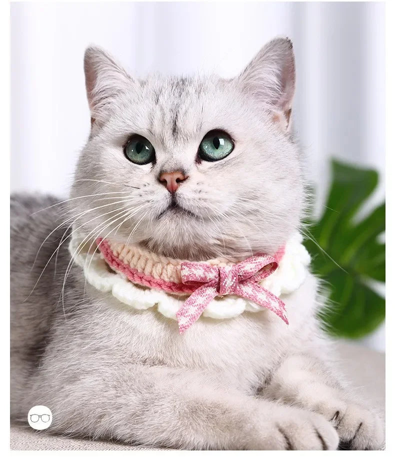 Cute Bow-knot Hand-knitted Saliva Towel  |  Adjustable Collar Decorative for  Dogs/ Cat  Pet  Accessories