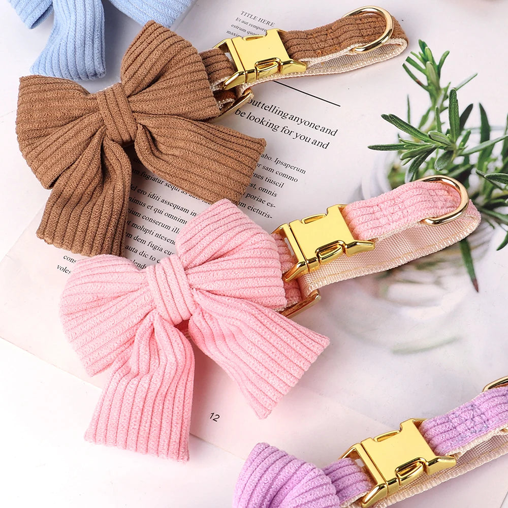 Dog Collar Leash Set Cute Bowknot |  Soft Velvet Pet Necklace Leashes  For Small Medium Dogs