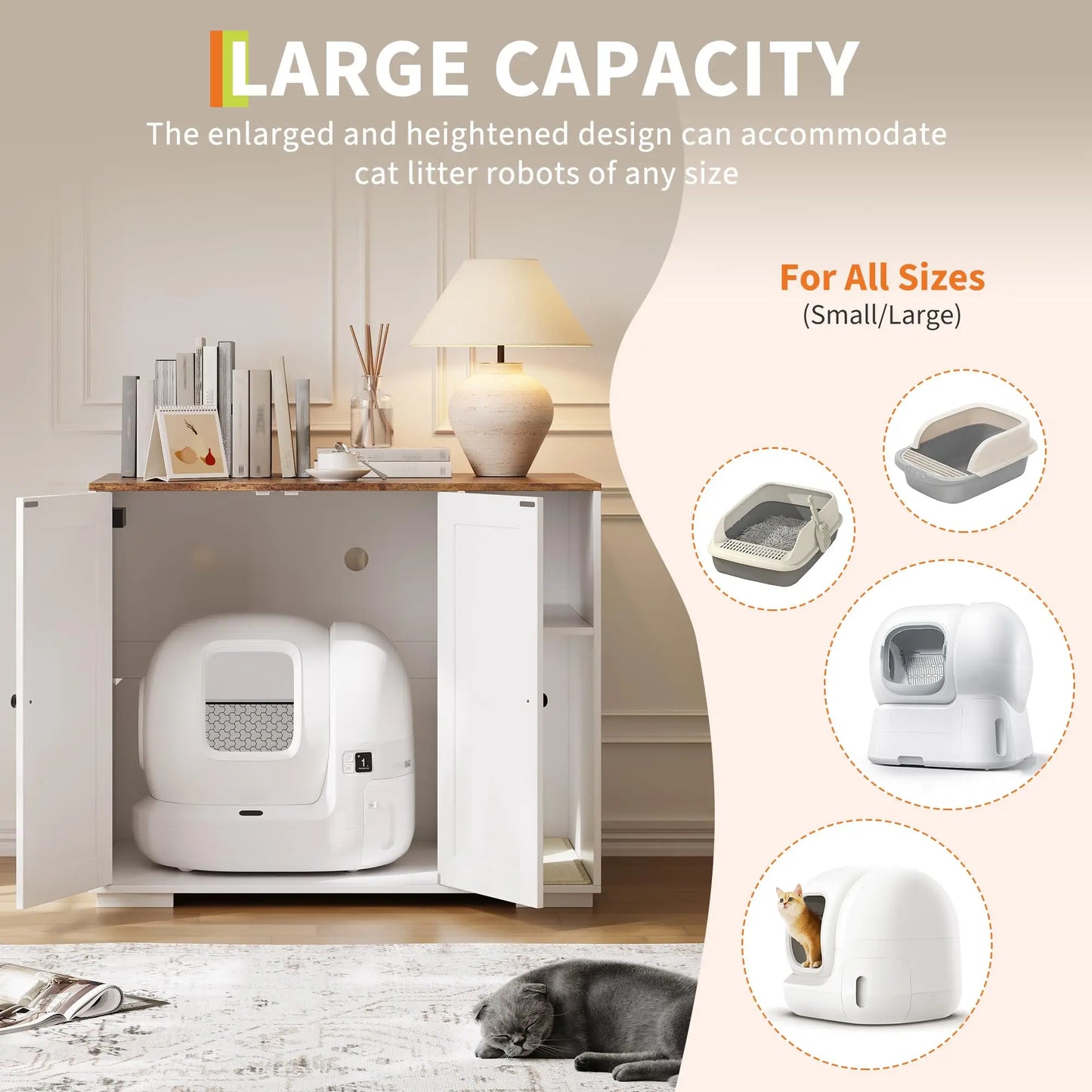 Cat Litter Enclosure For Litter Robot 3/4 Automatic Litter Box Dog-Proof Shelf Power Outlet  Easy Assembly