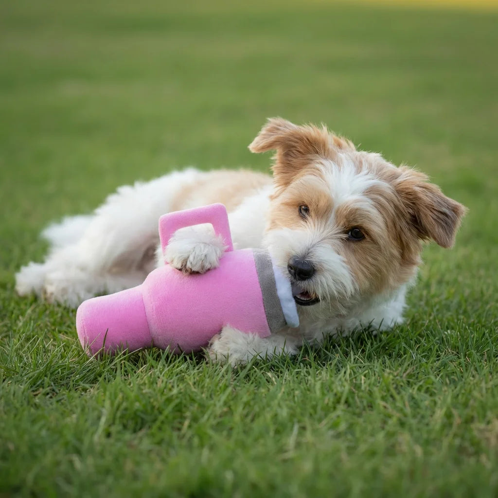 Dog/Cat Durable Squeaky Chew Toy Mug, Interactive Fun. 26x13x5cm, with Crinkle Sound, Relieves Boredom