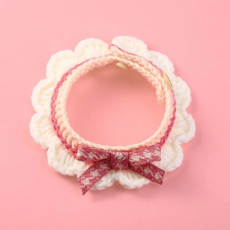 Cute Bow-knot Hand-knitted Saliva Towel  |  Adjustable Collar Decorative for  Dogs/ Cat  Pet  Accessories