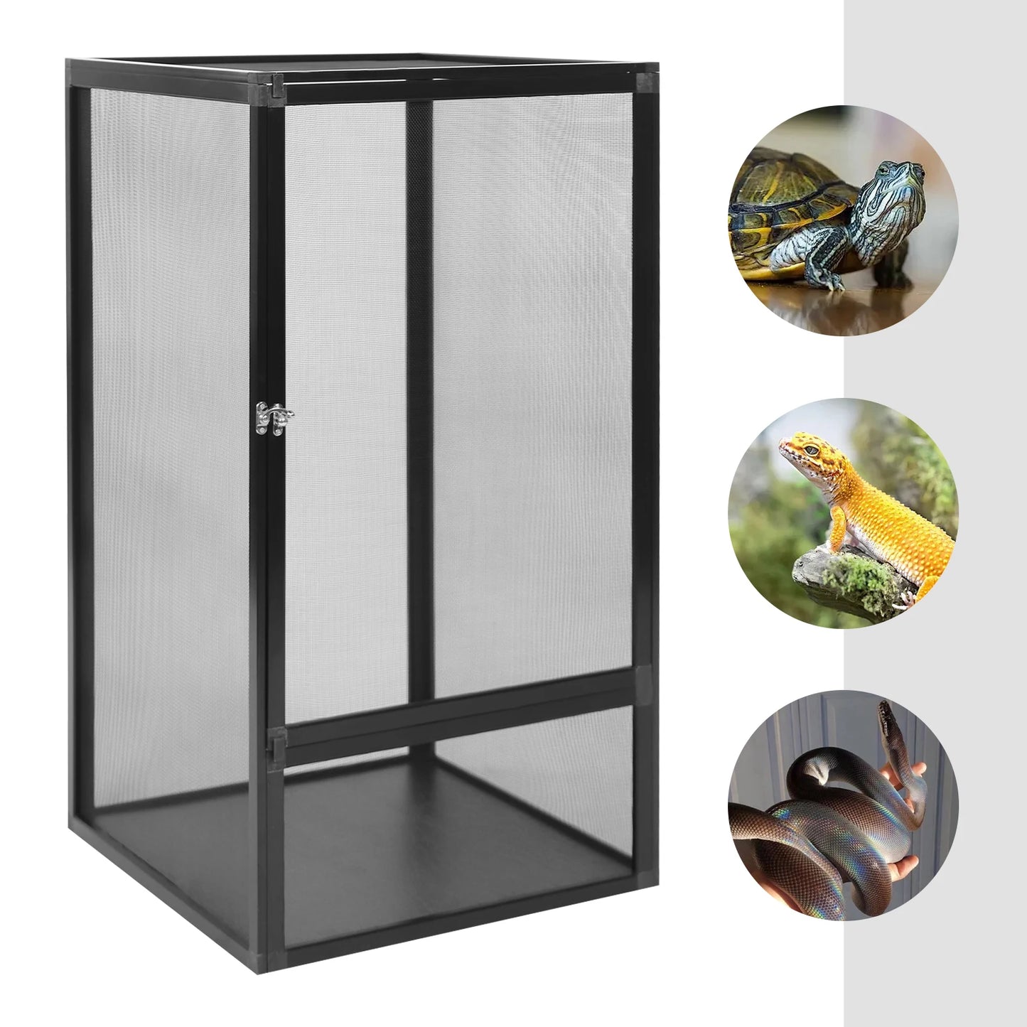 Micro Habitat Terrarium Enclosure, Rectangular Freestanding Reptile Feeding Box Pet Net Box Black 20kg