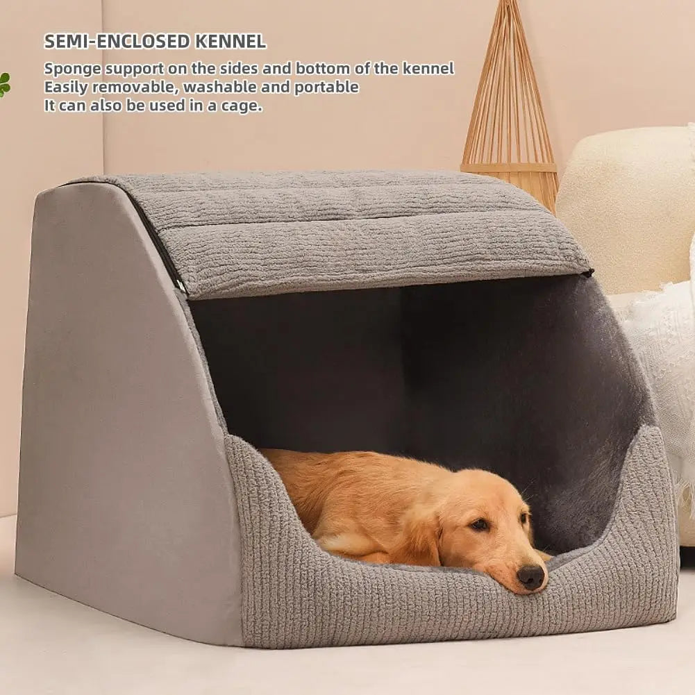 Extra Large Dog Bed House with 30D Memory Sponge, Cozy Indoor Plush Cave for Medium Large Dogs, Non-Slip Bottom (Grey, M)