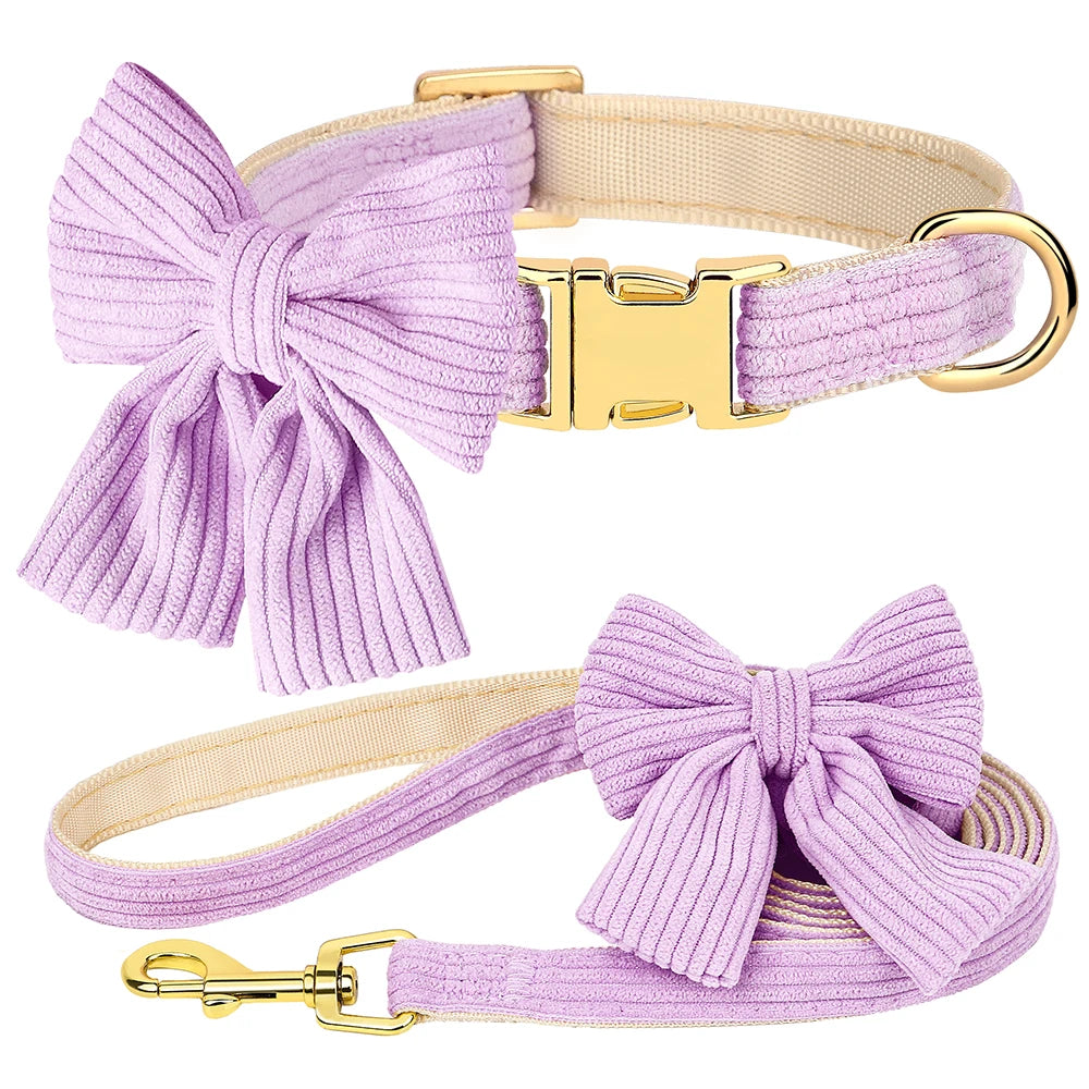 Dog Collar Leash Set Cute Bowknot |  Soft Velvet Pet Necklace Leashes  For Small Medium Dogs