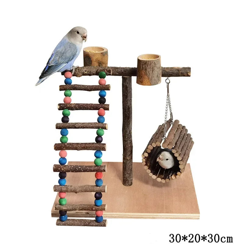 Solid Wood Parrot Stand Training | Wooden Pole Ladder Game Small Pet Interactive Amusement Park Desktop