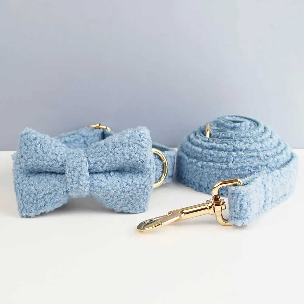 Luxury Personalized Dog Collar Harness Leash set custom,  Logo detachable dog bow tie collar leash diy