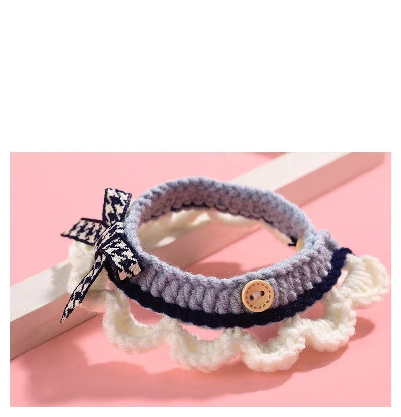 Cute Bow-knot Hand-knitted Saliva Towel  |  Adjustable Collar Decorative for  Dogs/ Cat  Pet  Accessories