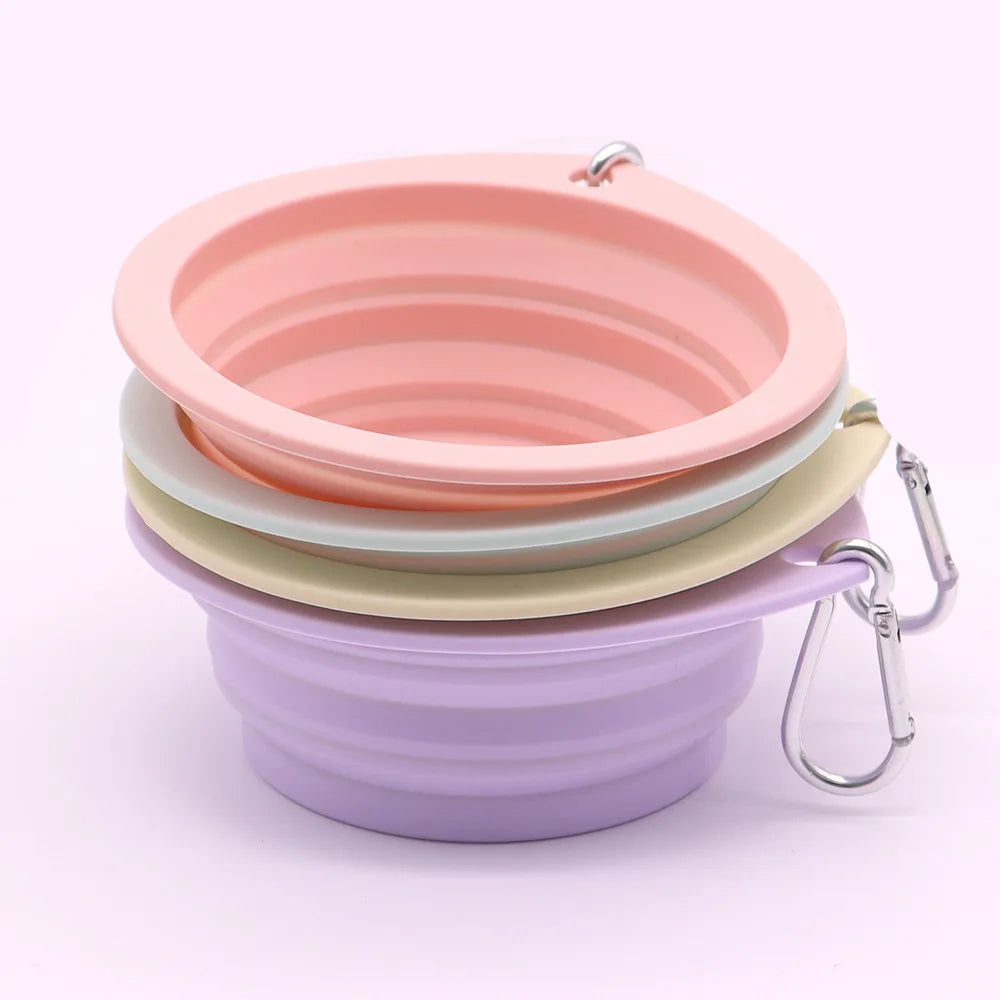 Collapsible Silicone Dog Food/Water Bowl, Outdoor Travel Portable  with Carabiner