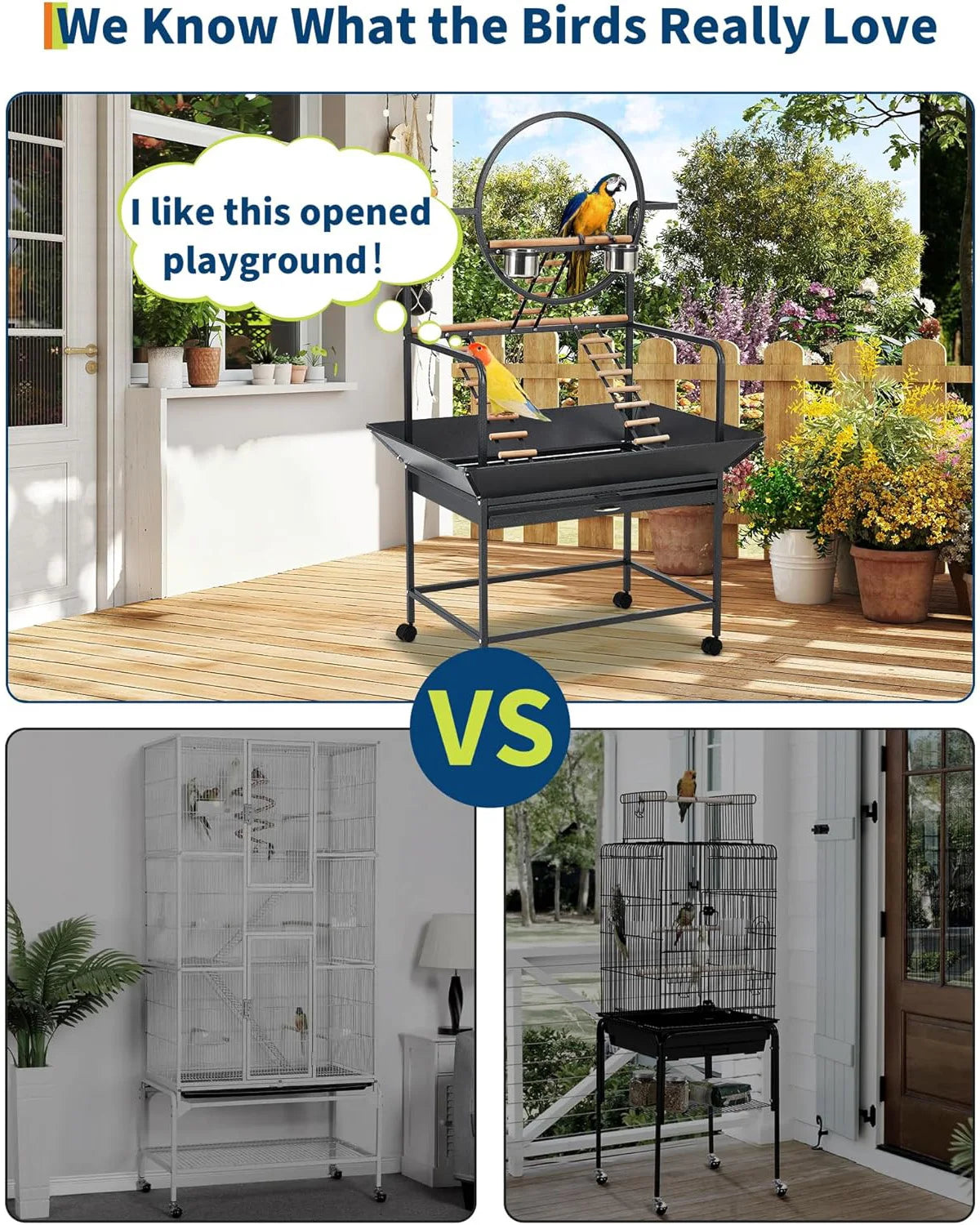 66" Extra Tall Bird Play Stand With Lockable Wheels, Heavy-Duty Metal Activity Center For Parrots/Conures/Cockatiels