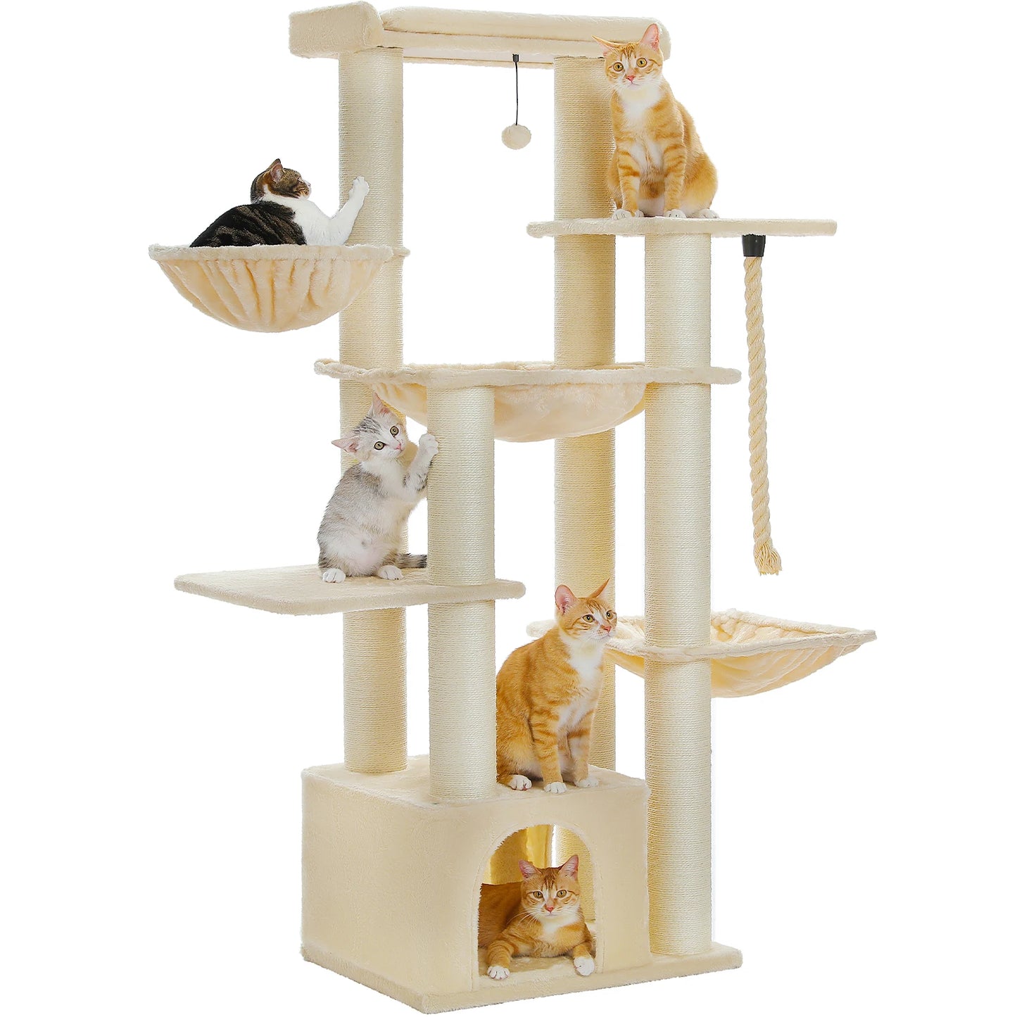 Large Tree Robust Cat Tower with Several Levels| Cat House Climbing Tree with Hammock 11 Sisal Posts  Perch