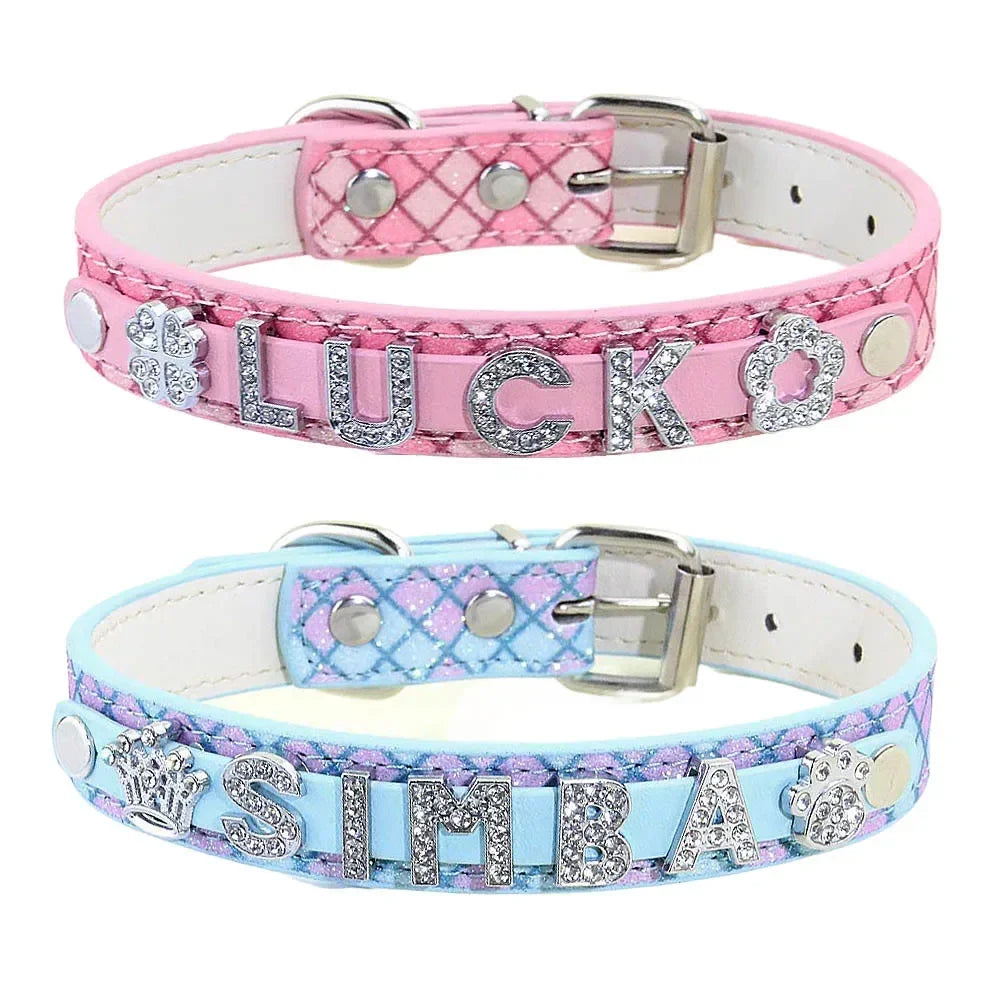 Bling Rhinestone Puppy Dog Personalized Small Dogs Chihuahua Collar Custom Cat Necklace Free Name Charms Pet Accessories