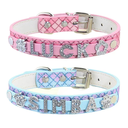 Bling Rhinestone Puppy Dog Personalized Small Dogs Chihuahua Collar Custom Cat Necklace Free Name Charms Pet Accessories