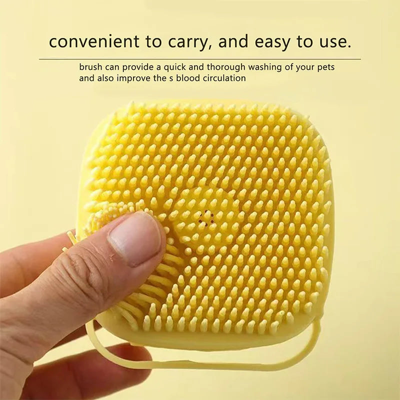 Pet Bathing Brush with Built-in Soap Dispenser, Soft Silicone Bristles for Dog & Cat Grooming