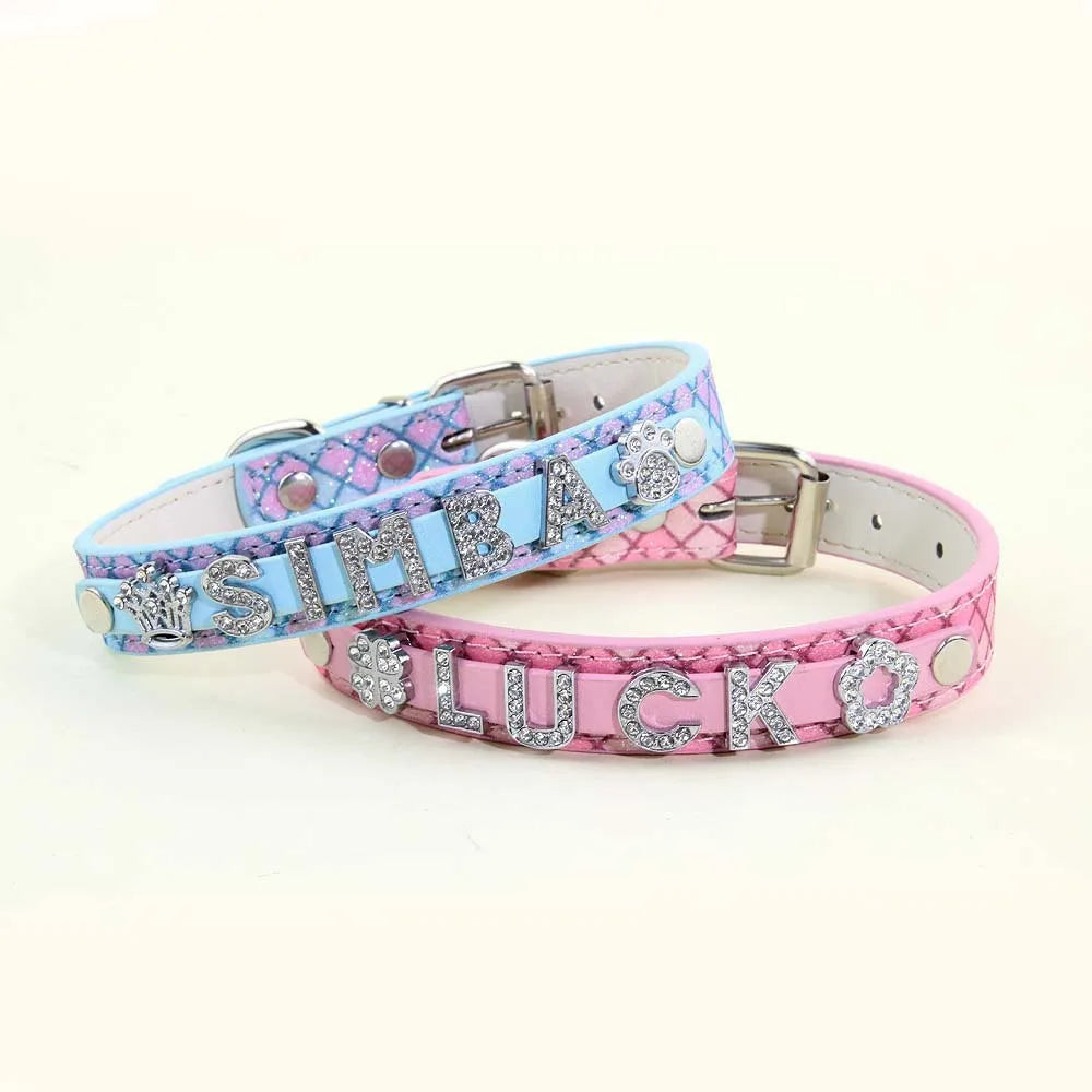 Bling Rhinestone Puppy Dog Personalized Small Dogs Chihuahua Collar Custom Cat Necklace Free Name Charms Pet Accessories