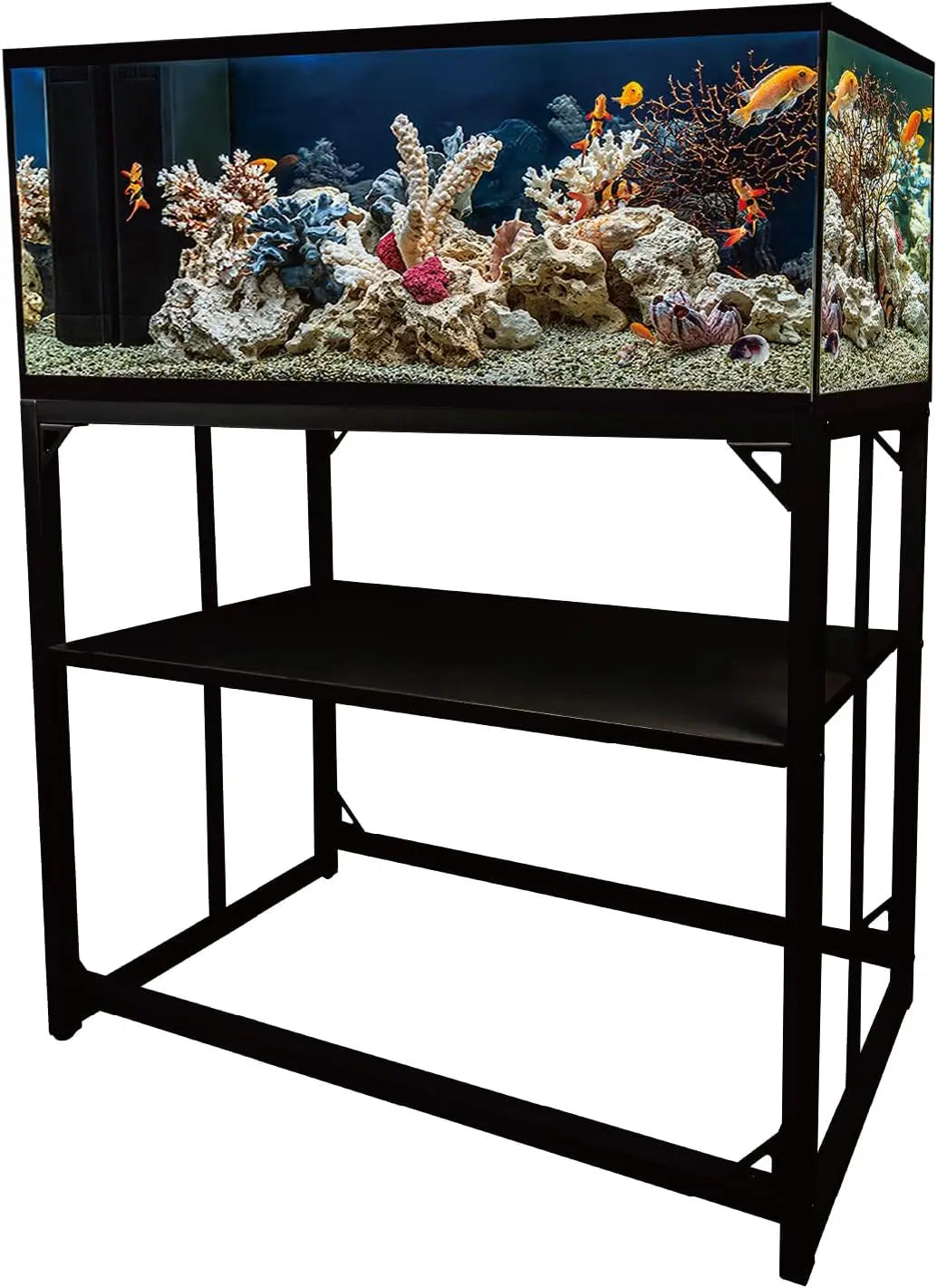 40 Gallon Heavy Duty Metal Aquarium Stand with 2-Tier Storage, 660LBS Capacity for Fish & Reptile Tanks (Black)