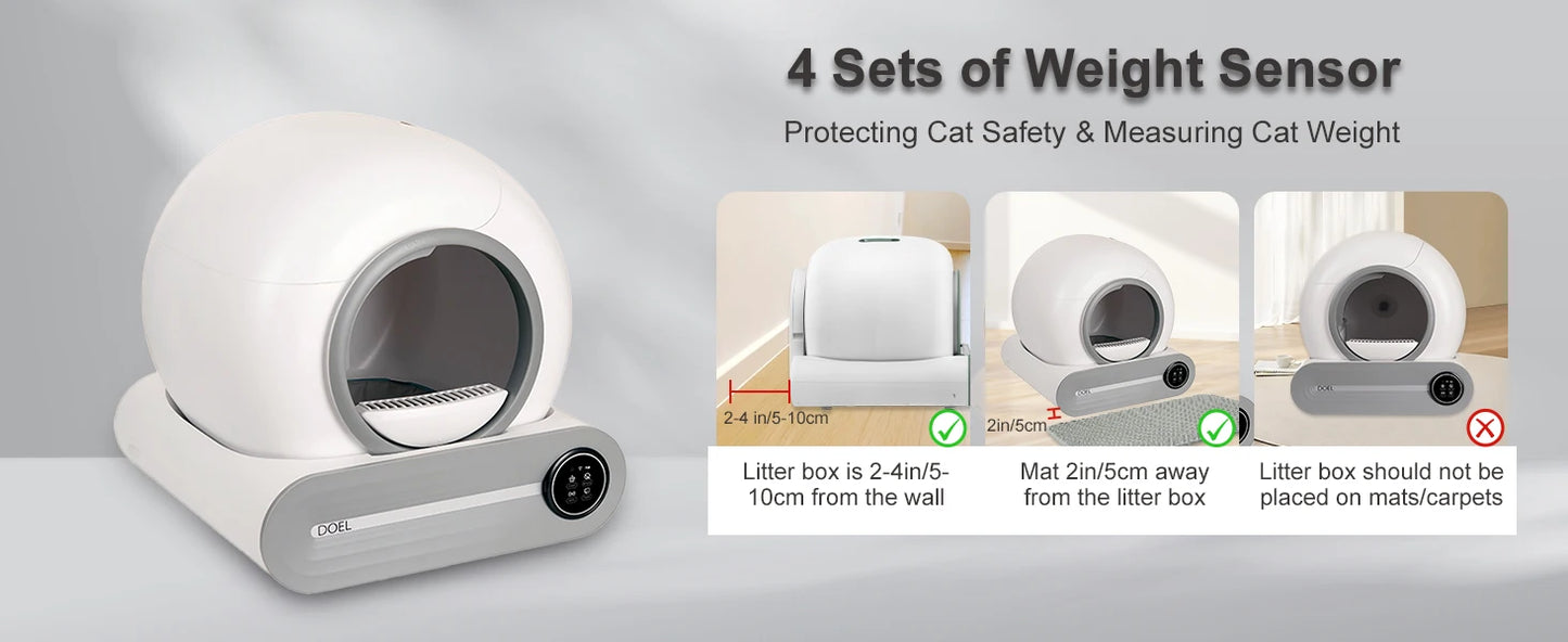 DOEL Self Cleaning Cat Litter Box 65L Automatic w/ Trash Bag & Litter Mat Smart Cat Toilet App Control 2.4G WiFi
