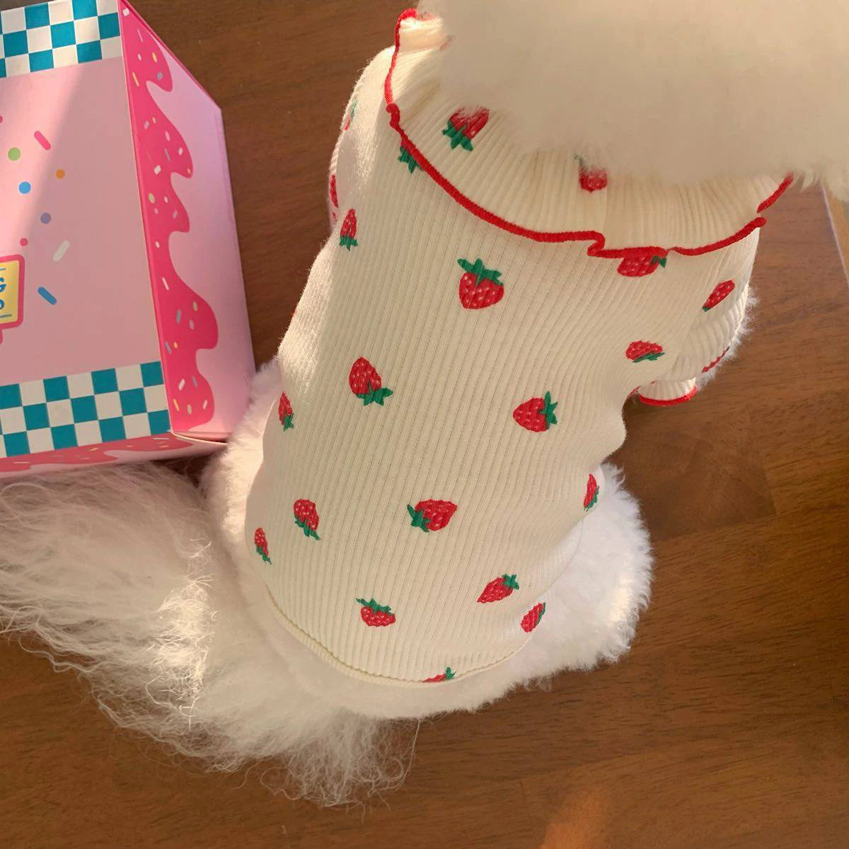Strawberry Small Dog Clothes | Summer Breathable Clothing  for Small Cat/Dog Vest Ruffled Collar