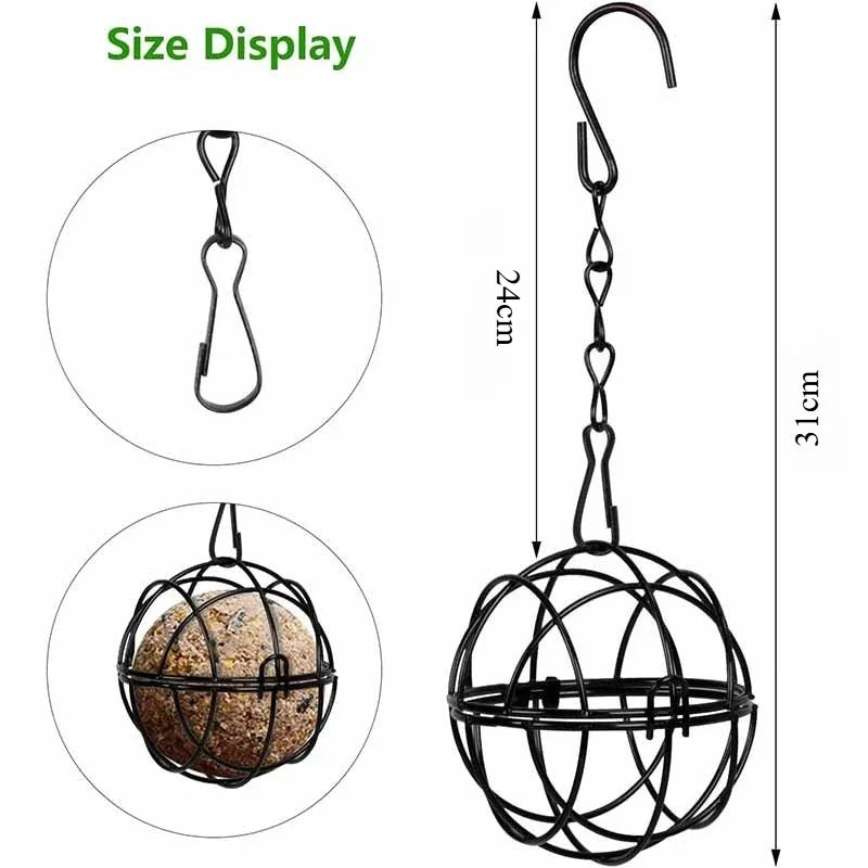 Metal Suet Ball Bird Feeder with Hanging Chain | Squirrel Proof Outdoor Garden Hummingbird Feeders | Ball Shape Grass Feeder