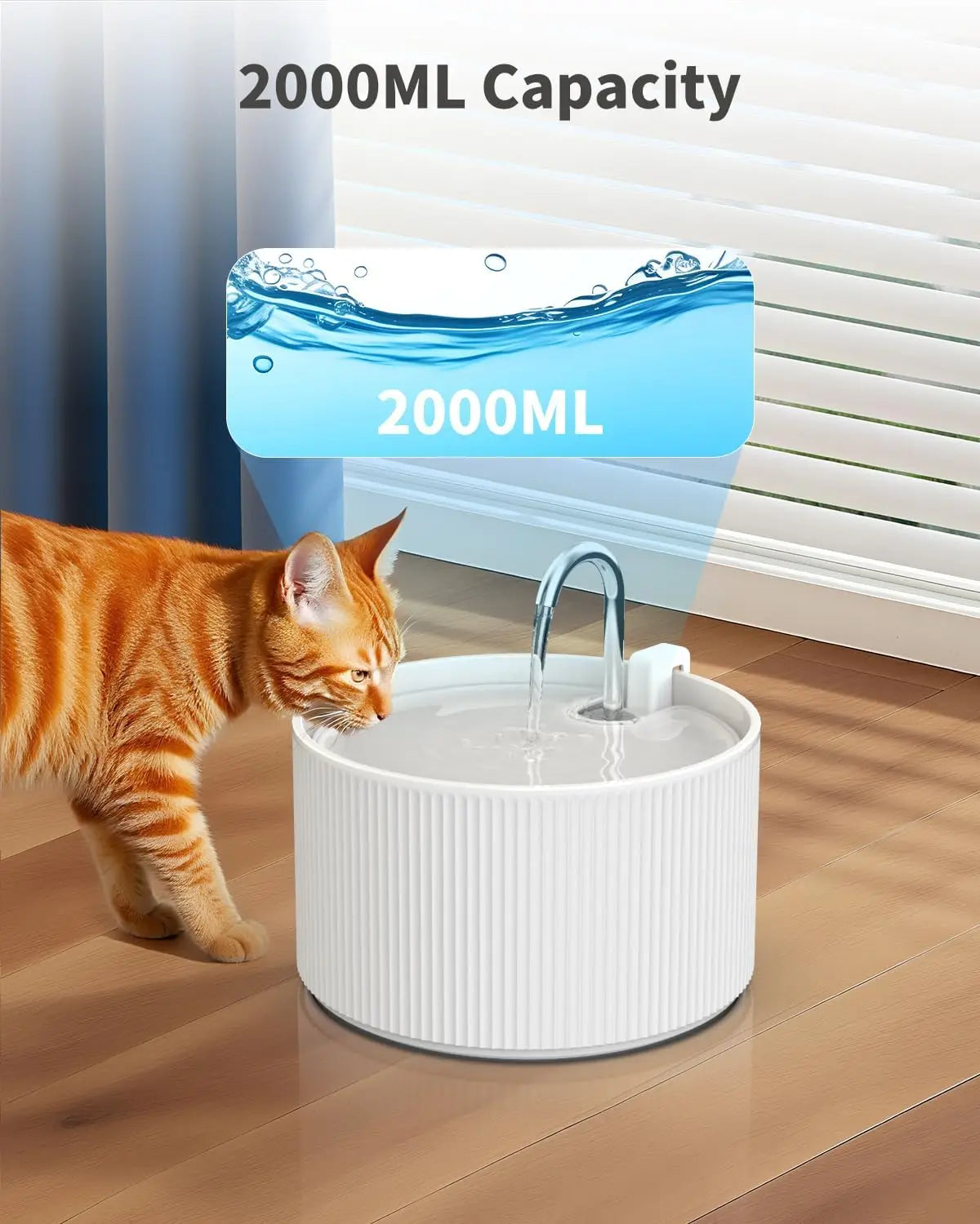 2.2L Ceramic Pet Water Fountain, Ultra-Quiet Automatic Dispenser for Cats and Small Dogs, BPA-Free