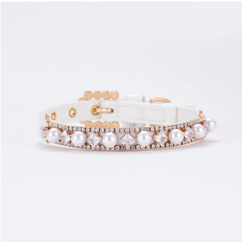 Luxury Cat Puppy Pearl Necklace Rhinestone Collar for Cats Small and Dogs
