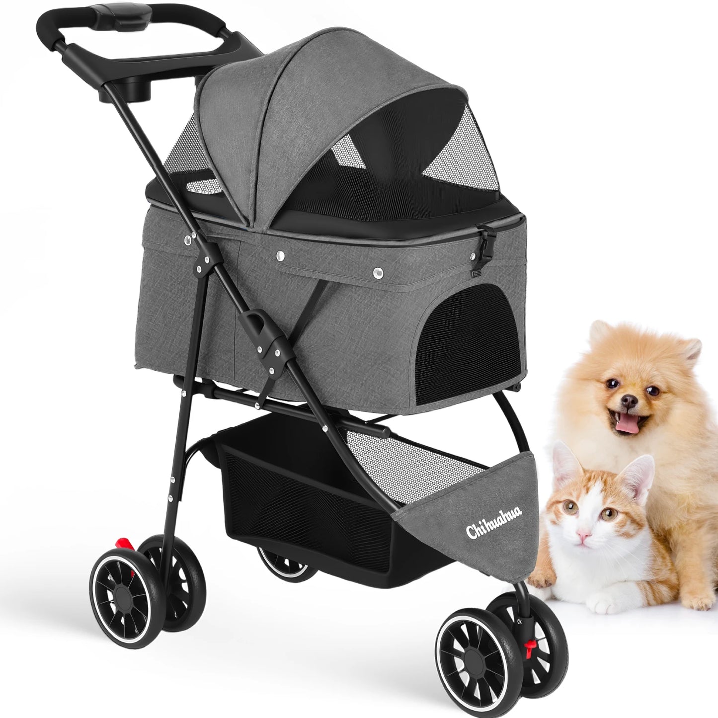 Pet Stroller For Small Puppy Dogs & Cats Travel Portable, Foldable Carrier