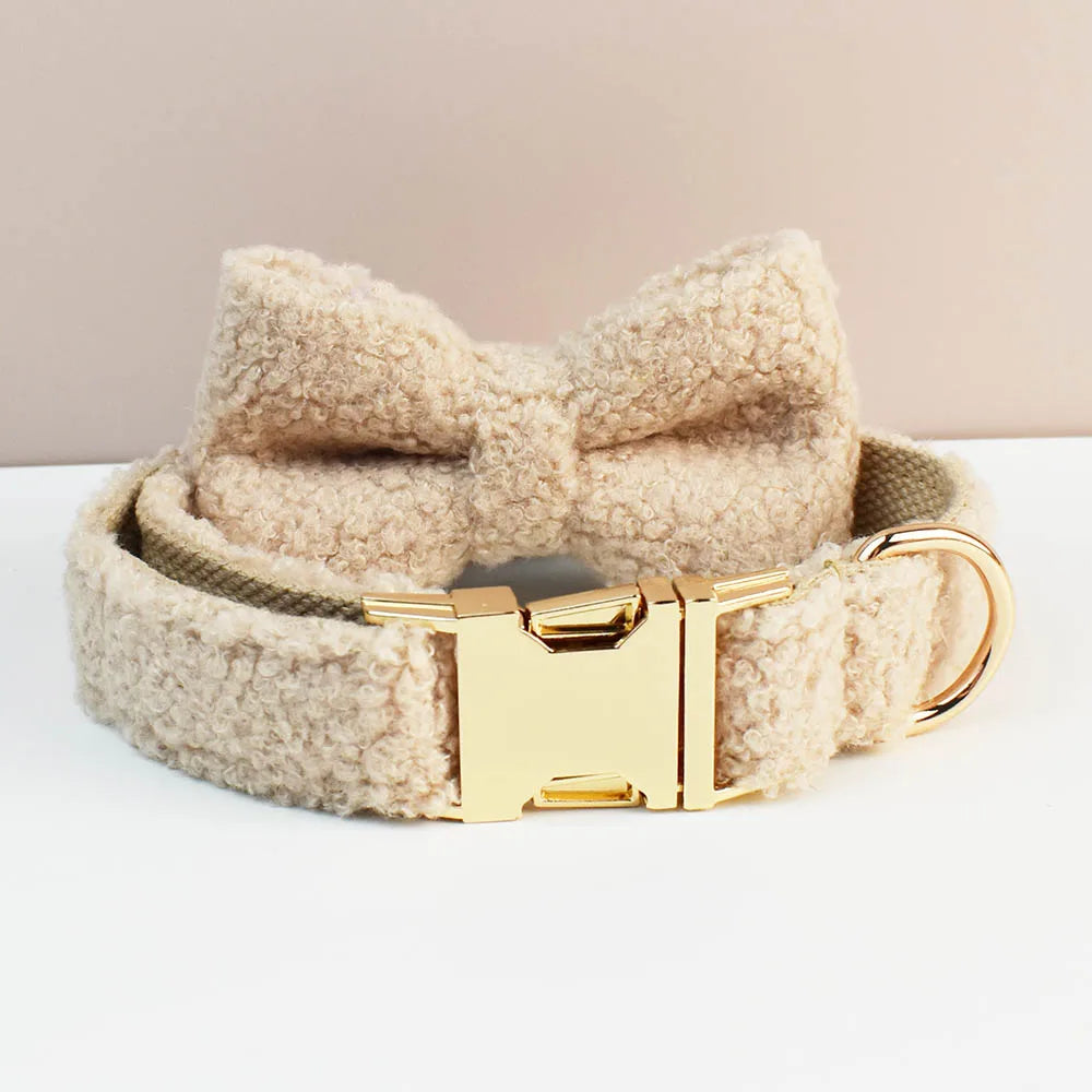 Luxury Personalized Dog Collar Harness Leash set custom,  Logo detachable dog bow tie collar leash diy