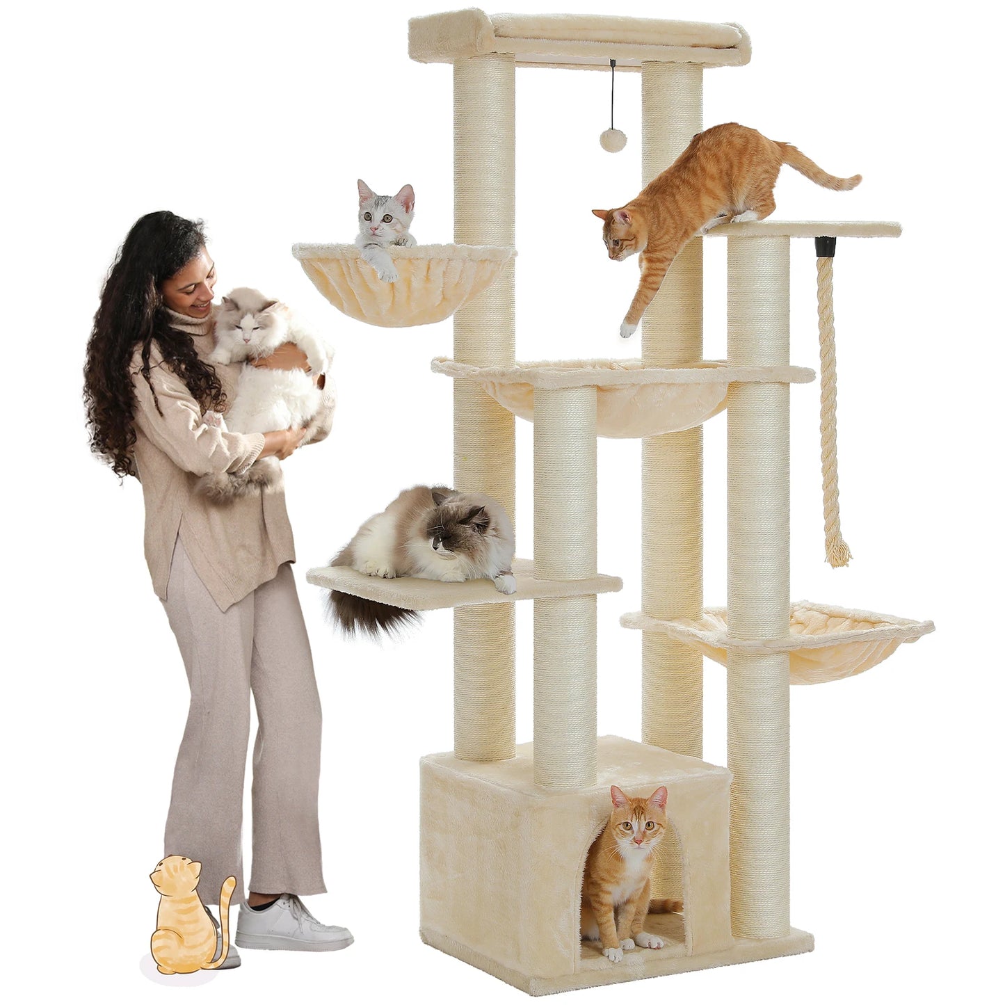 Large Tree Robust Cat Tower with Several Levels| Cat House Climbing Tree with Hammock 11 Sisal Posts  Perch
