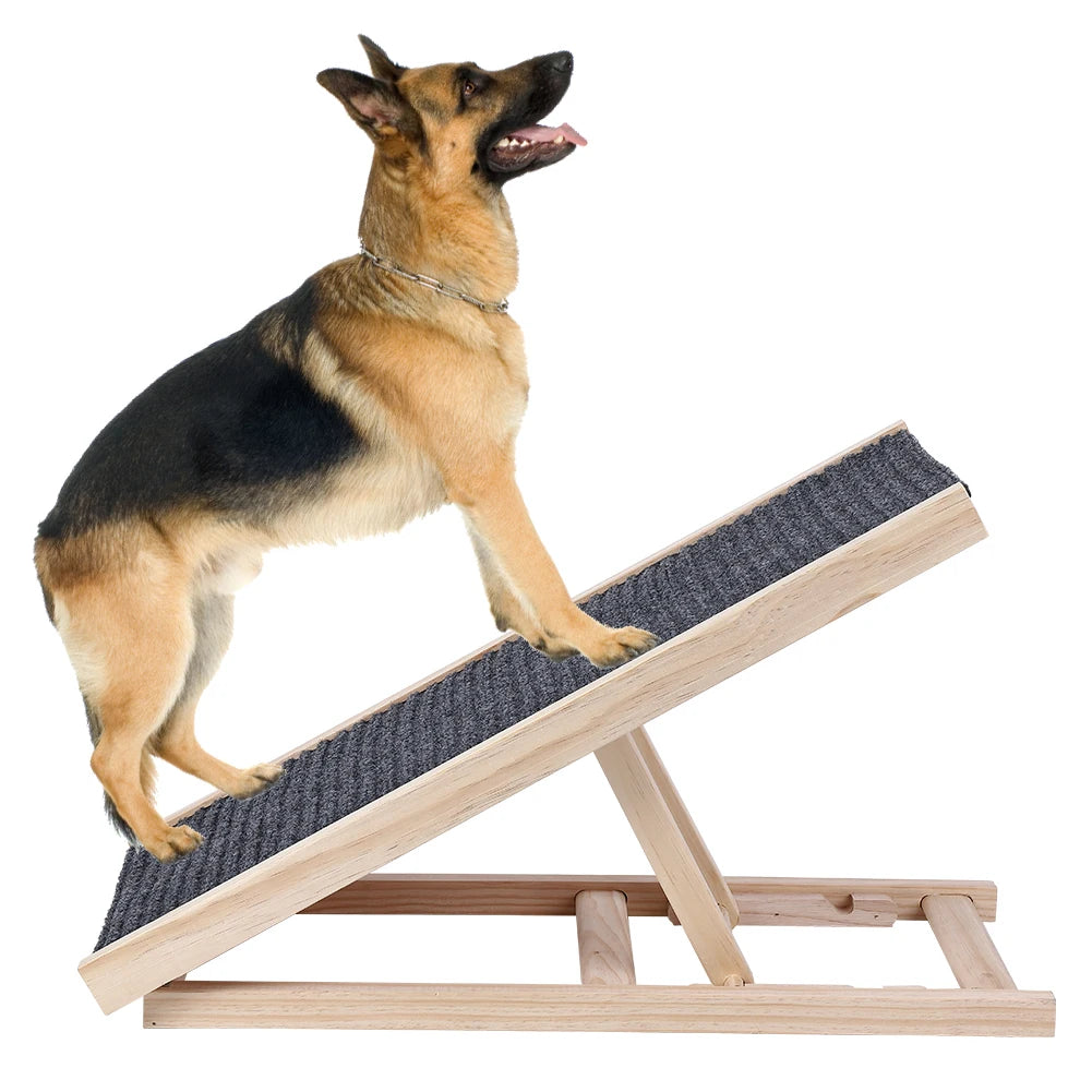 Dog Ramp Ladder Natural Pine Wood | Lightweight Folding |  Anti-skid Adjustable 2 Height Climbing Ladder for Cats, Dogs and small Animals